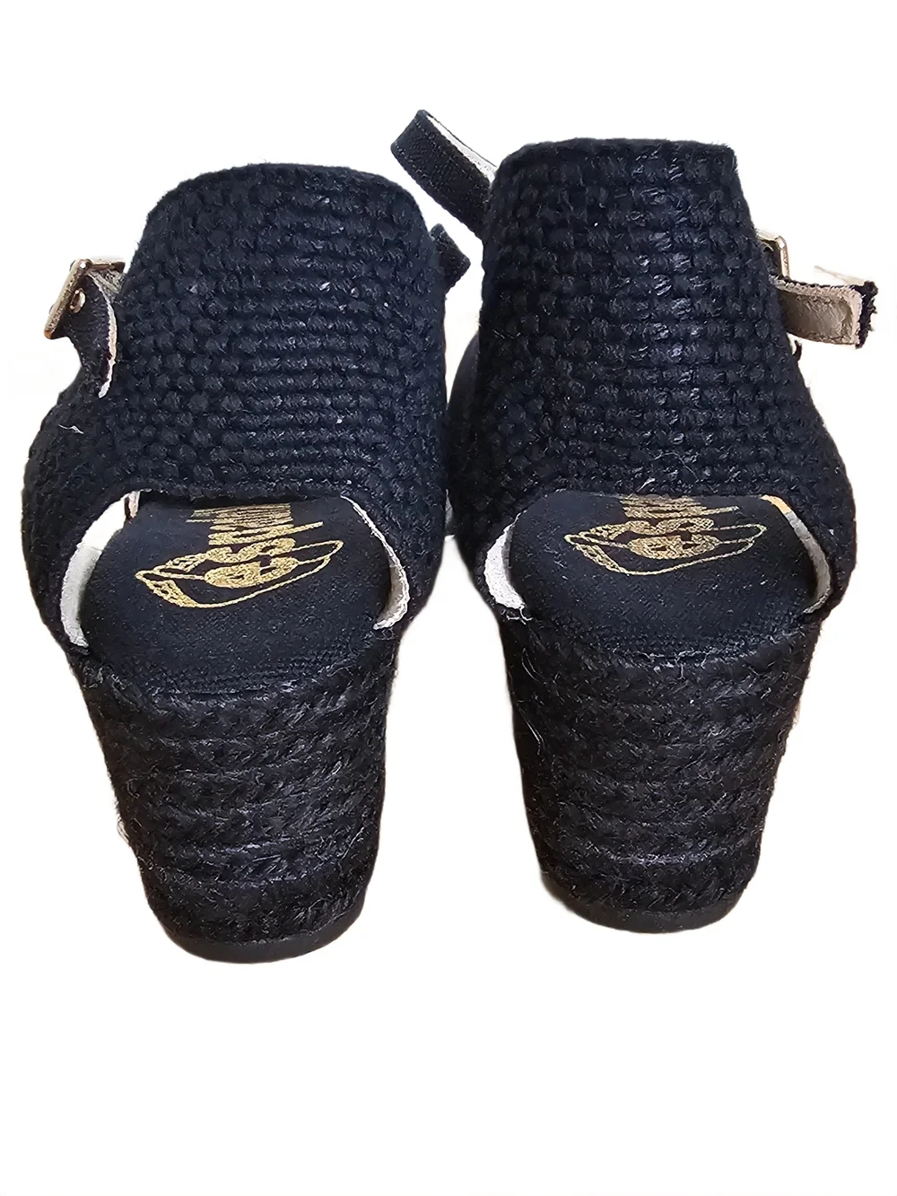 Poldo Calzature Robi Melange Negro Espadrille Wedge Sandals Black Size 38